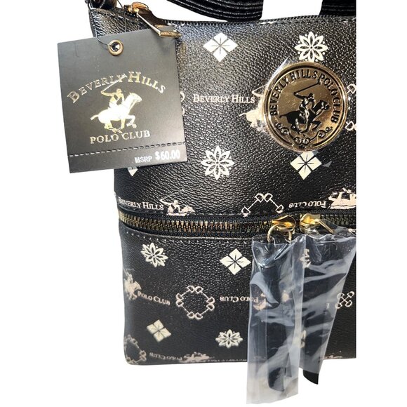 Beverly Hills Polo Club Black Crossbody Bag With Logo Print & Zipper Pocket - Picture 3 of 5